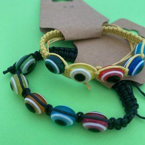 2 Evil Eye Bracelets Black And Yellow Braided Cord Rope